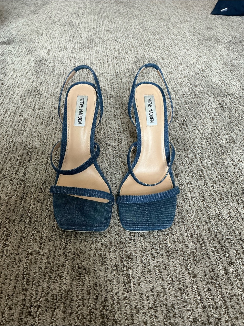 Steve Madden Denim Square-Toe Slingback Heels - Blue